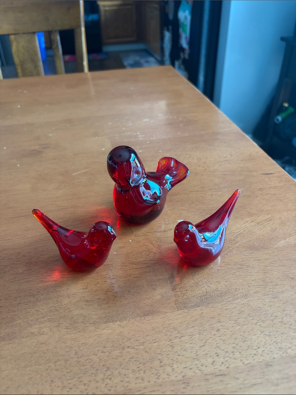 Red Glass Bird Figurines - Set of 3 - Picture 2 of 4